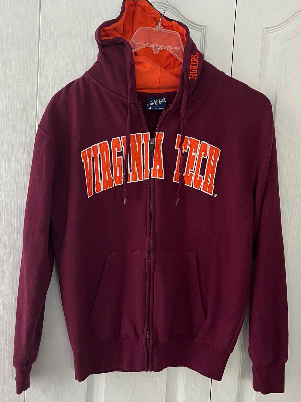 Virginia Tech Hokies Jacket Mens Medium Full Zip Sweatshirt Hoodie Spell Out Y2K